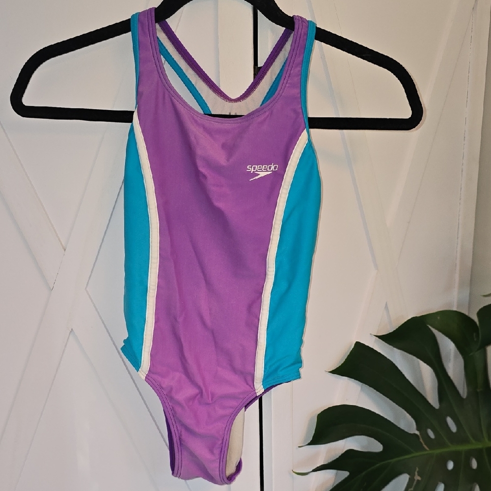 Speedo Athletic One Piece Swimsuit Purple and Blue